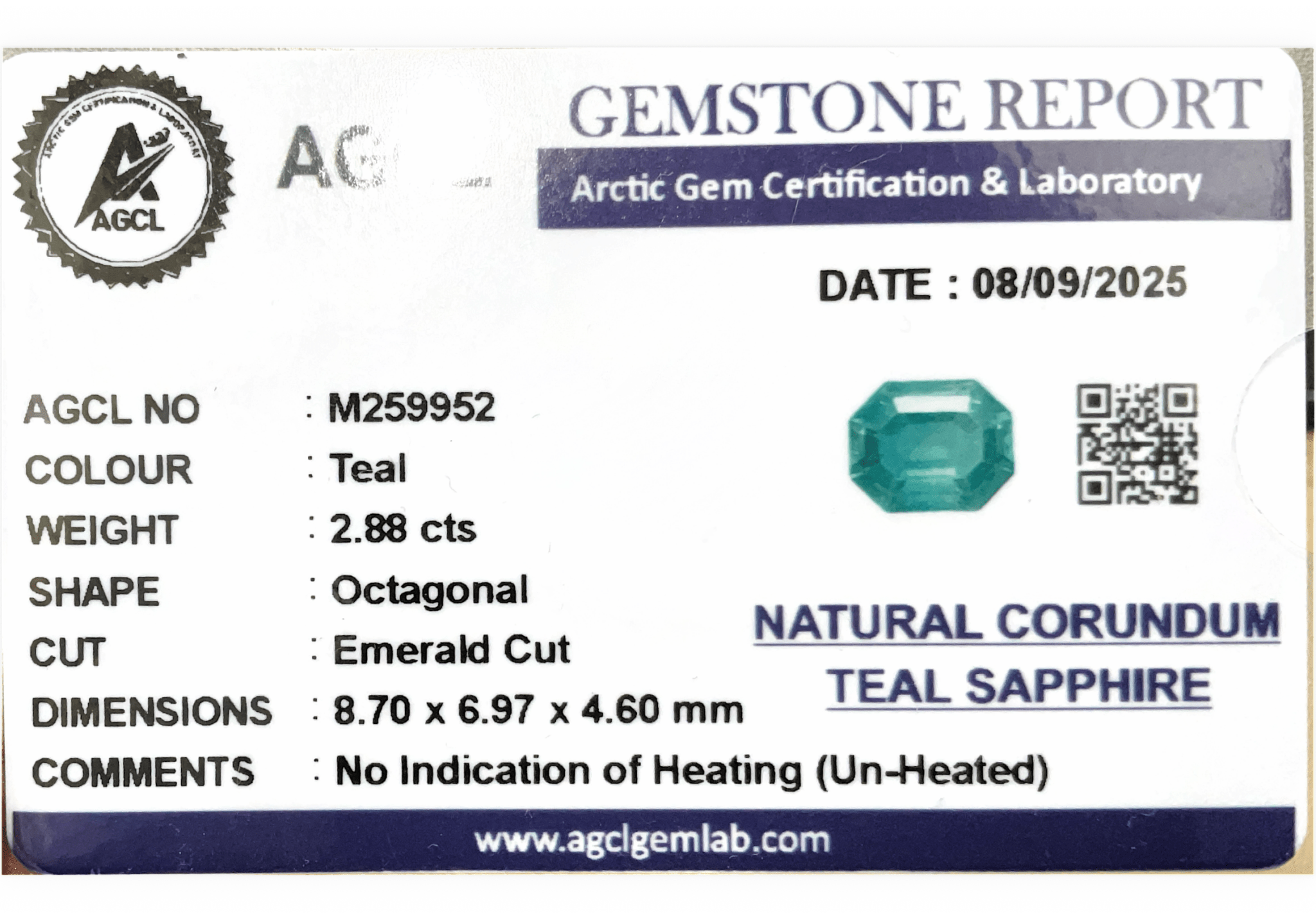 2.88cts Unheated Teal Sapphire - Benny's Gems Creations