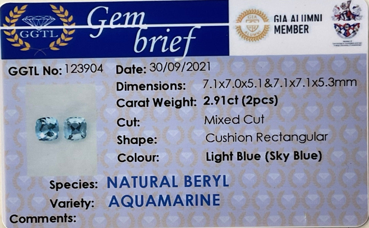 2.91CTS Light Blue Aquamarine Pair - Benny's Gems Creations
