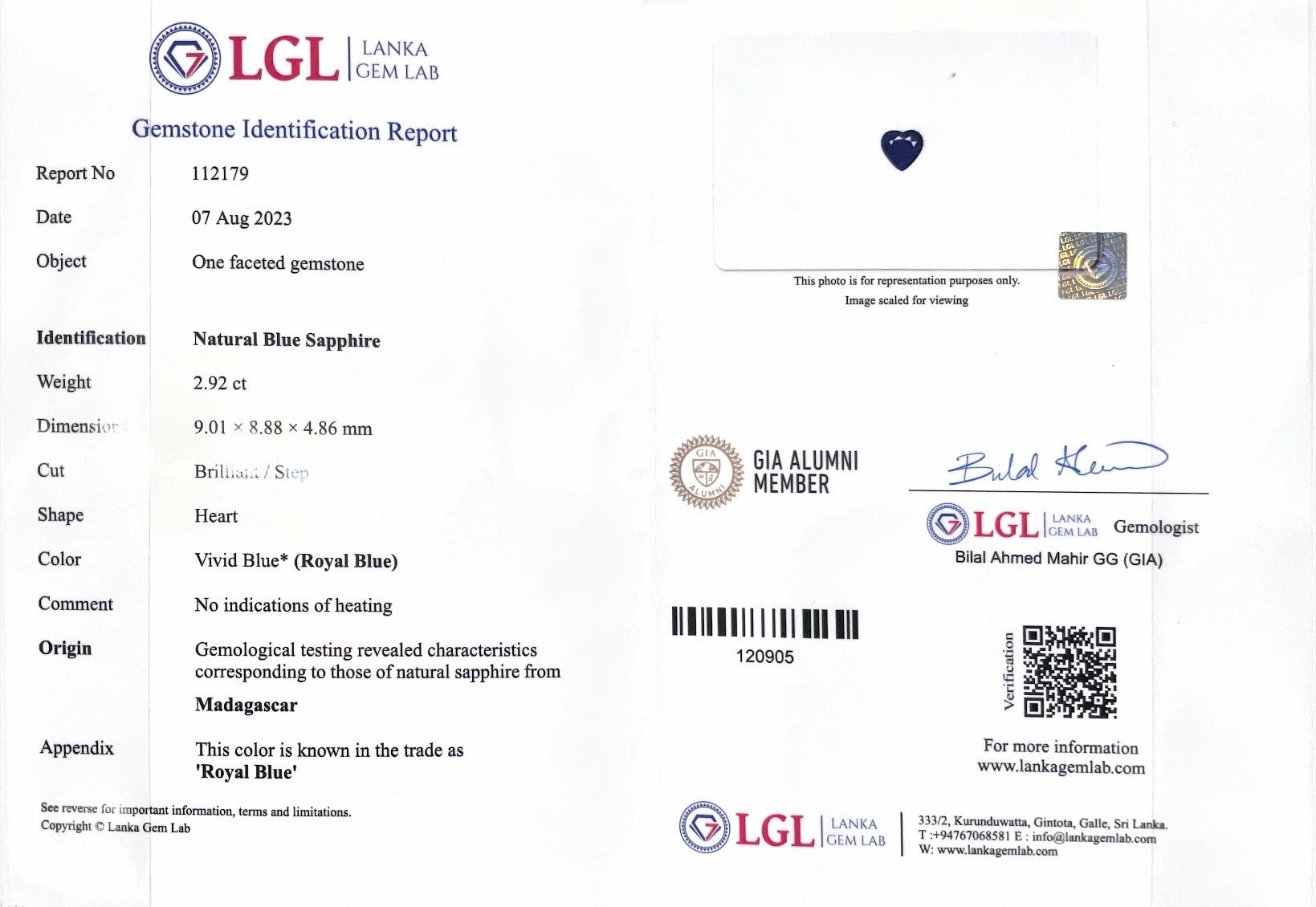 2.92CTS Unheated Blue Sapphire - Benny's Gems Creations