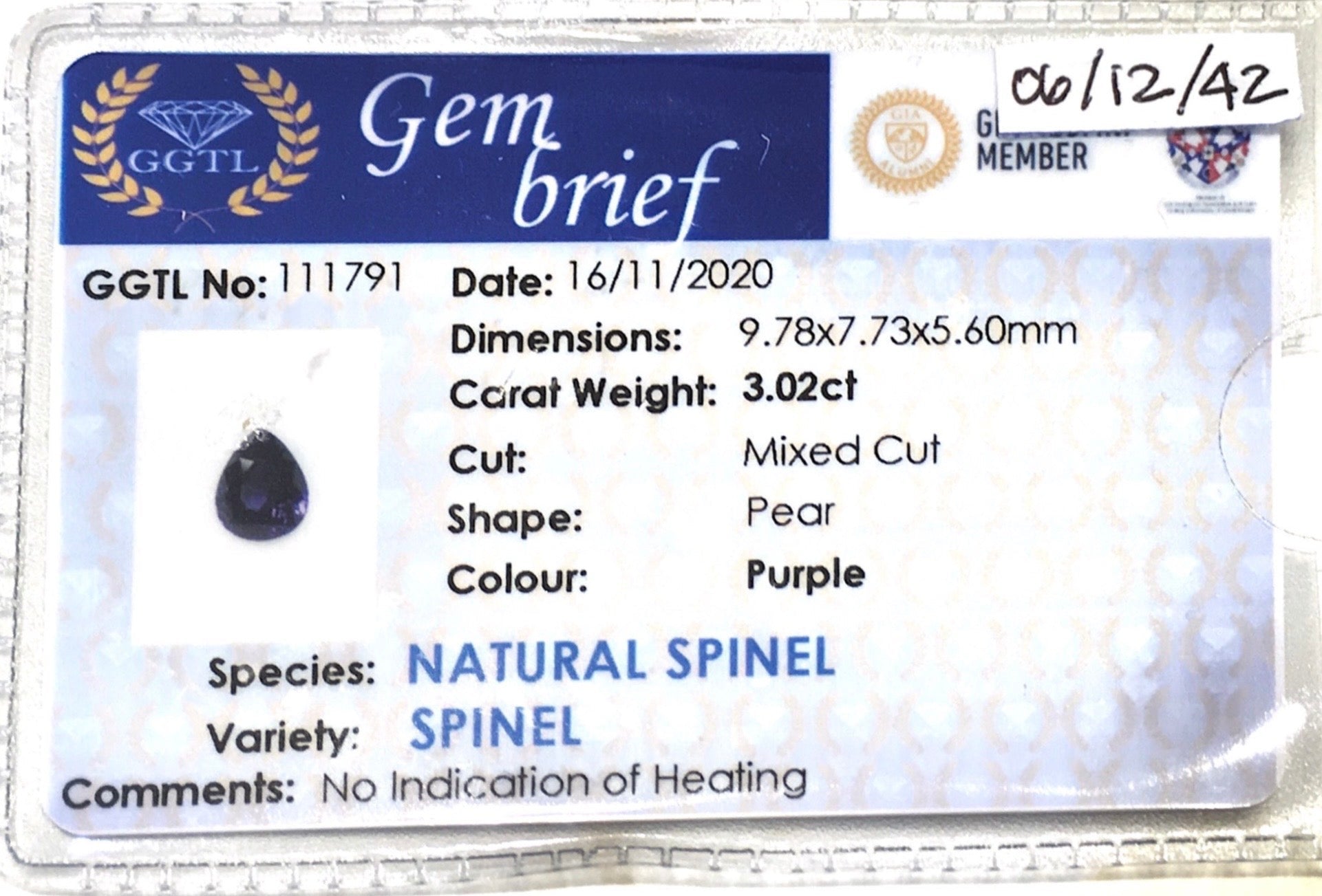 3.02CTS Unheated Purple Spinel - Benny's Gems Creations