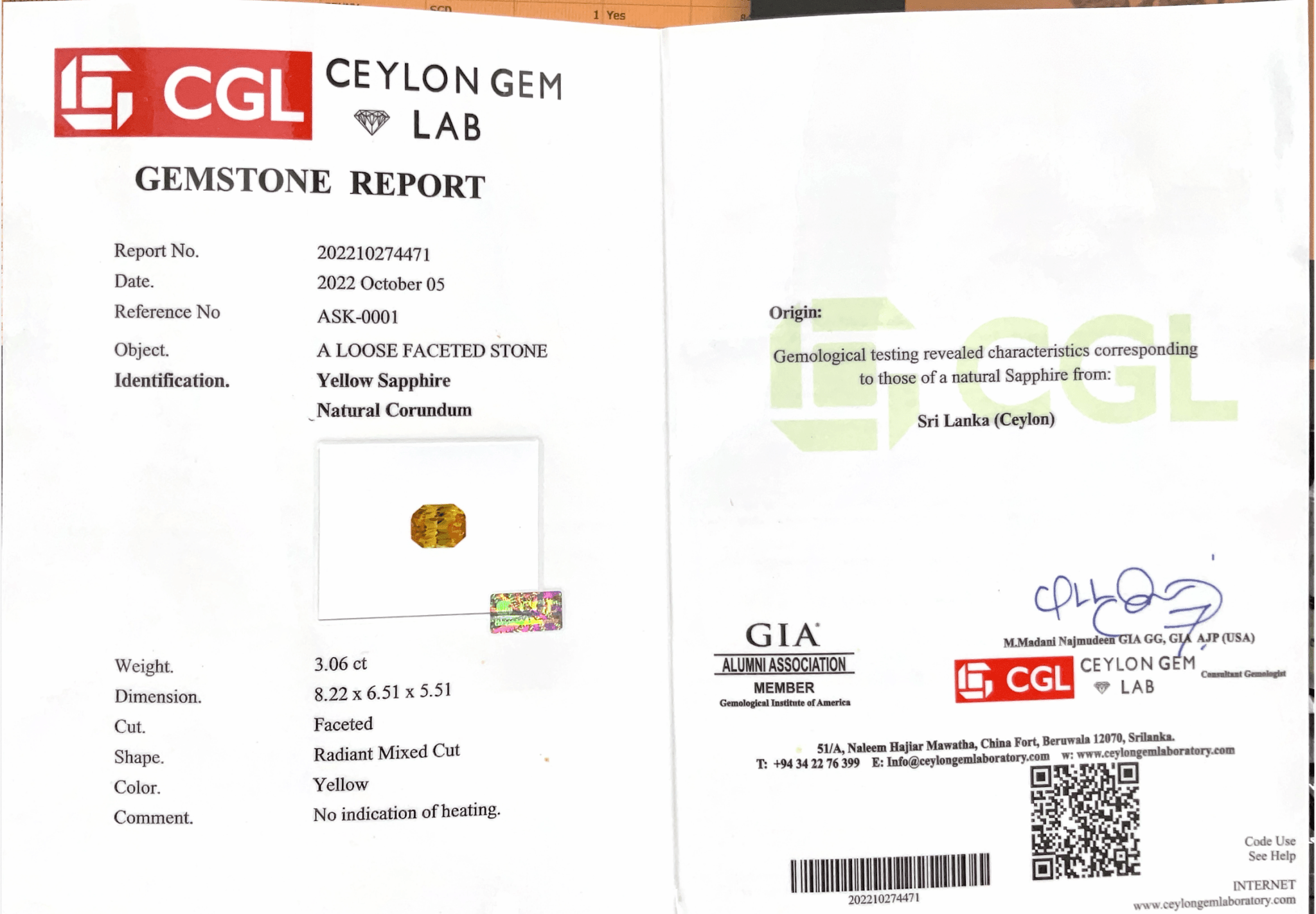 3.06cts Unheated Sri Lankan Yellow Sapphire - Benny's Gems Creations