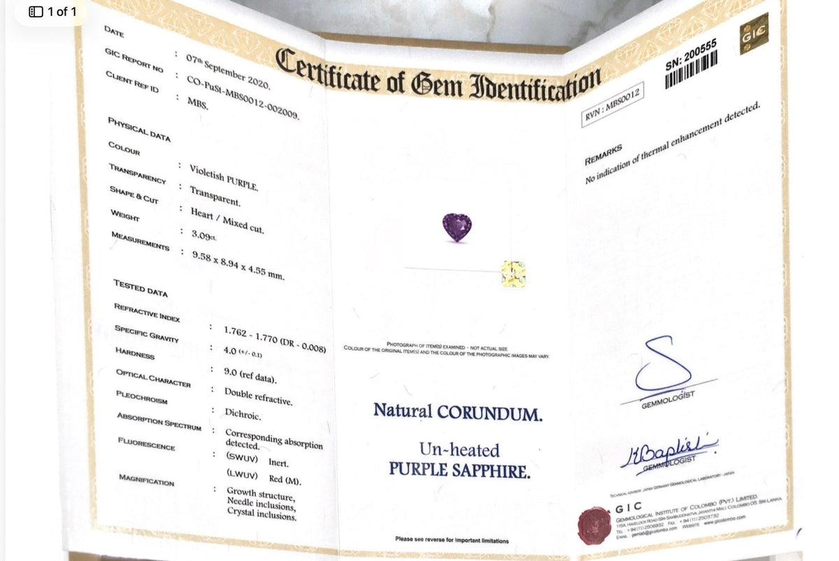 3.09CTS Unheated Purple Sapphire - Benny's Gems Creations