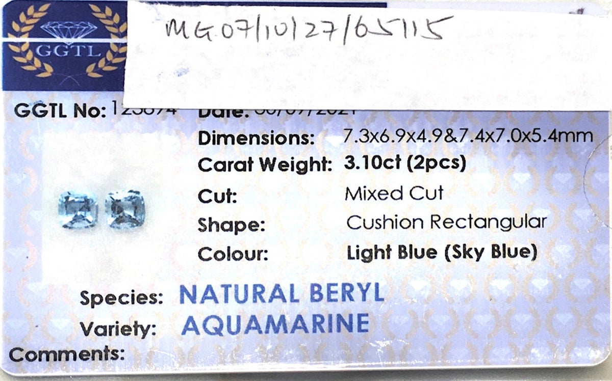 3.10CTS Aquamarine Pair - Benny's Gems Creations