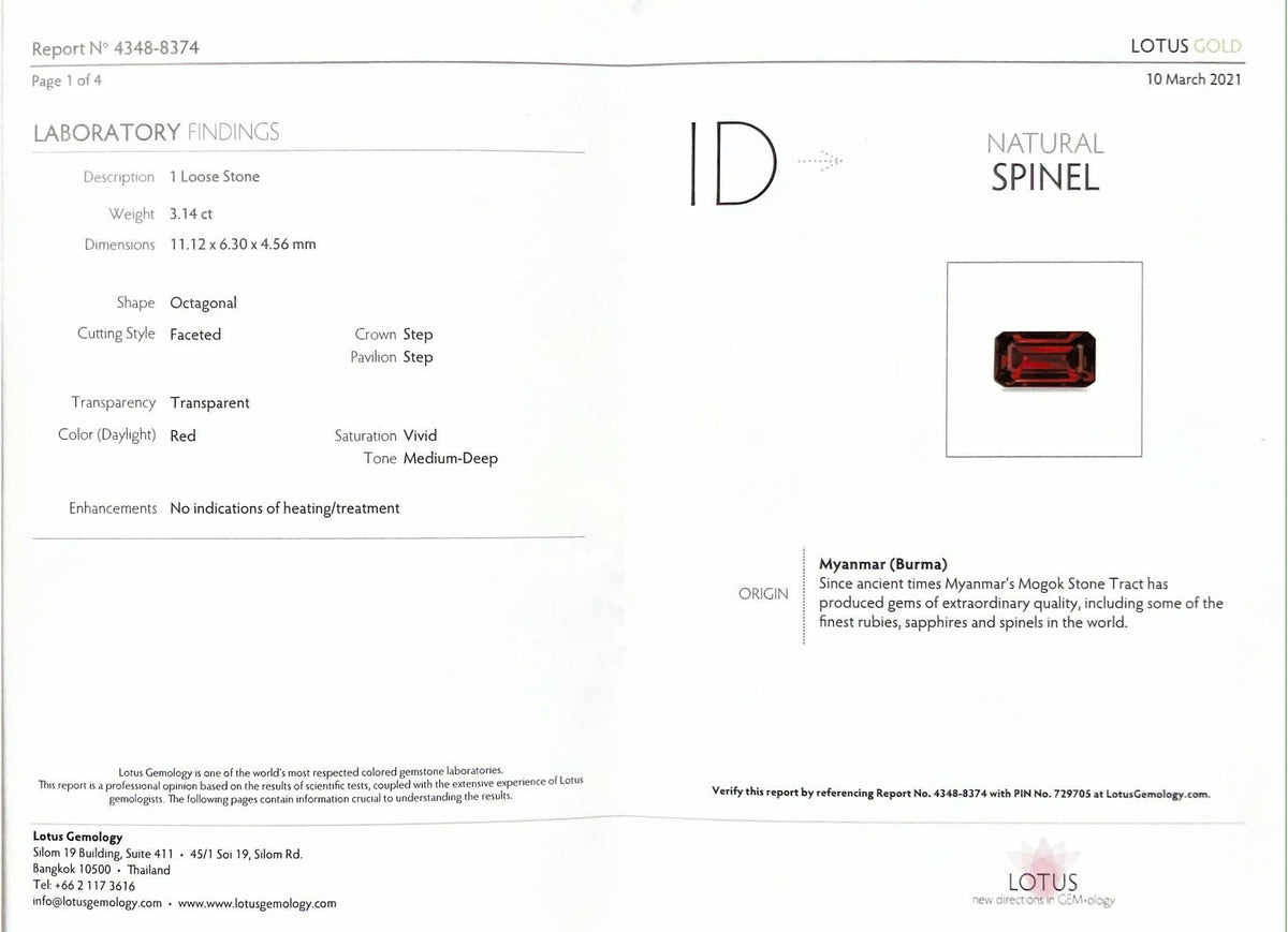 3.14CTS Burmese Vivid Red Spinel - Benny's Gems Creations