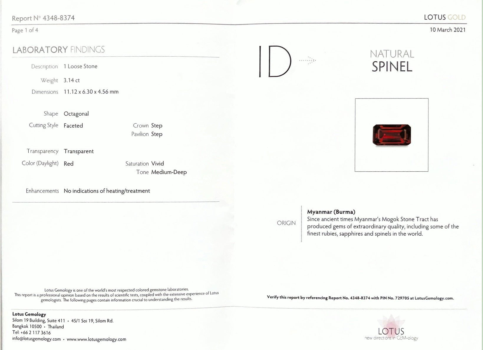 3.14CTS Burmese Vivid Red Spinel - Benny's Gems Creations