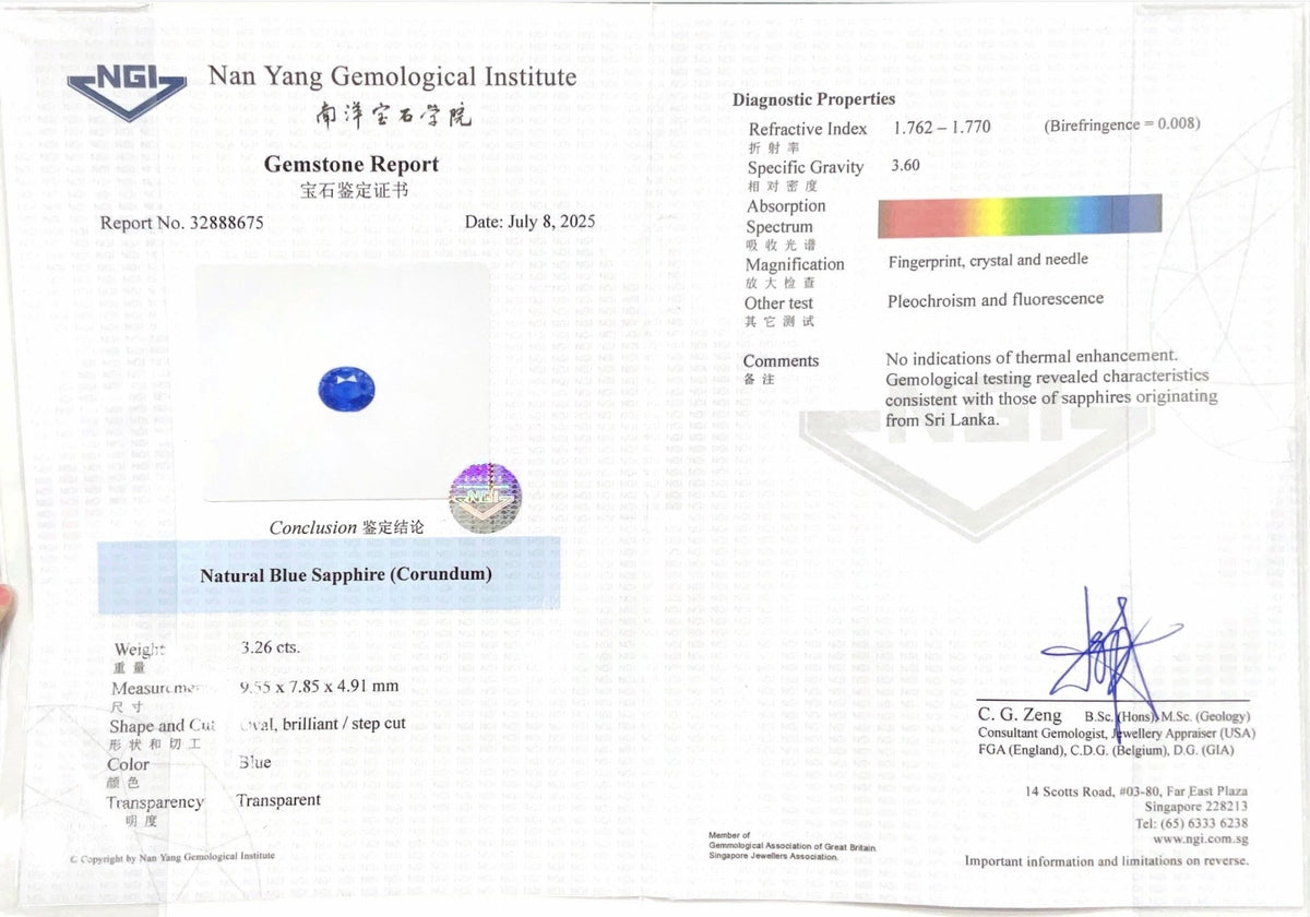 3.26Cts Unheated Blue Sapphire - Benny's Gems Creations