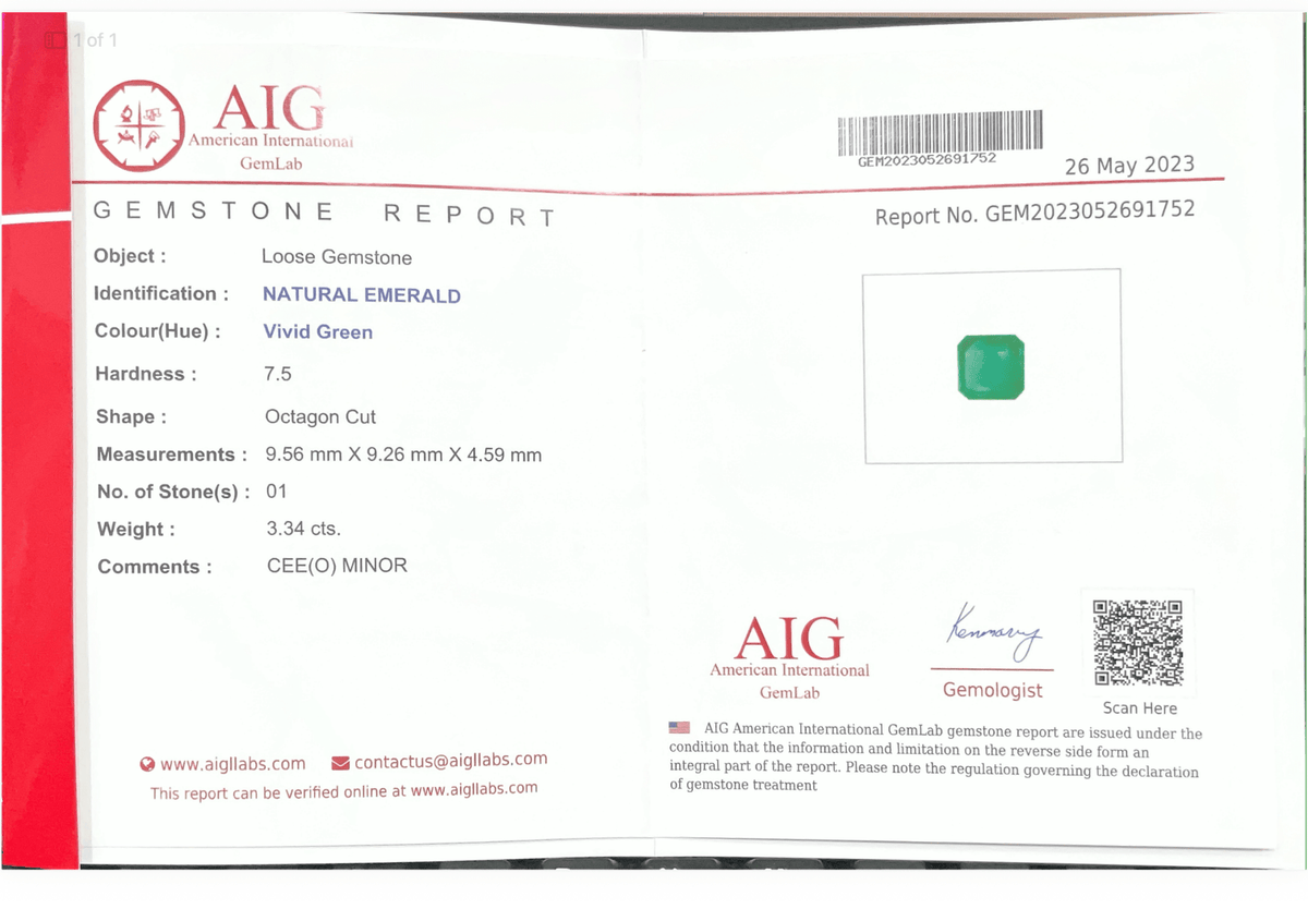 3.34cts Natural Vivid Green Emerald - Benny's Gems Creations