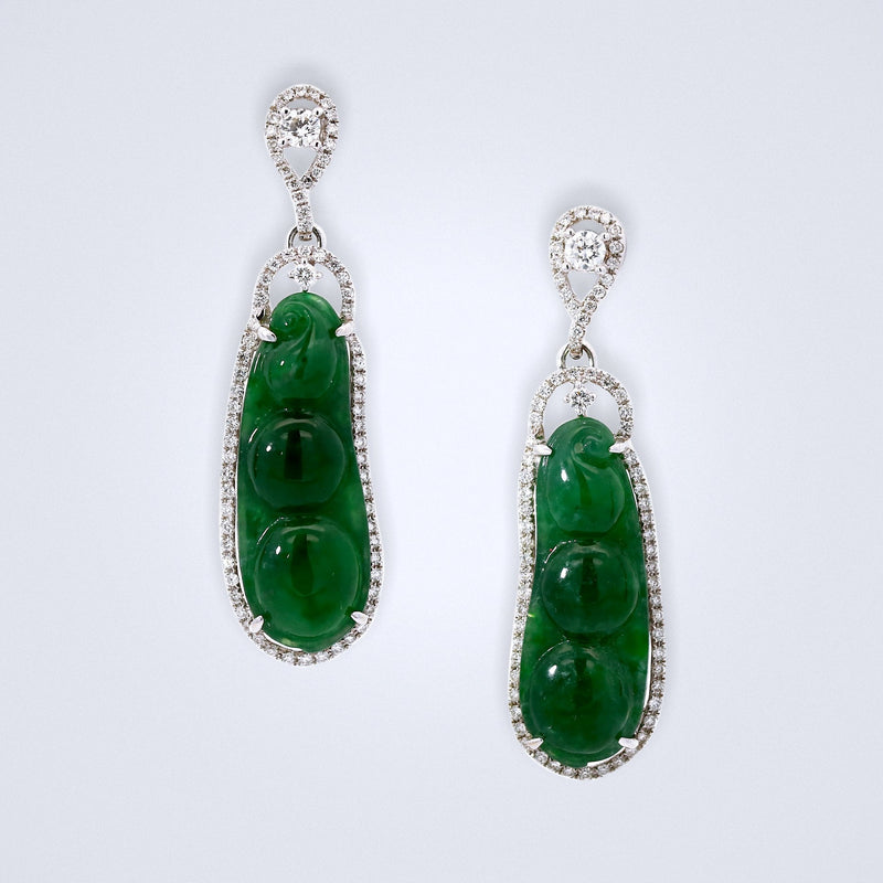 carved jadeite pease diamond earrings