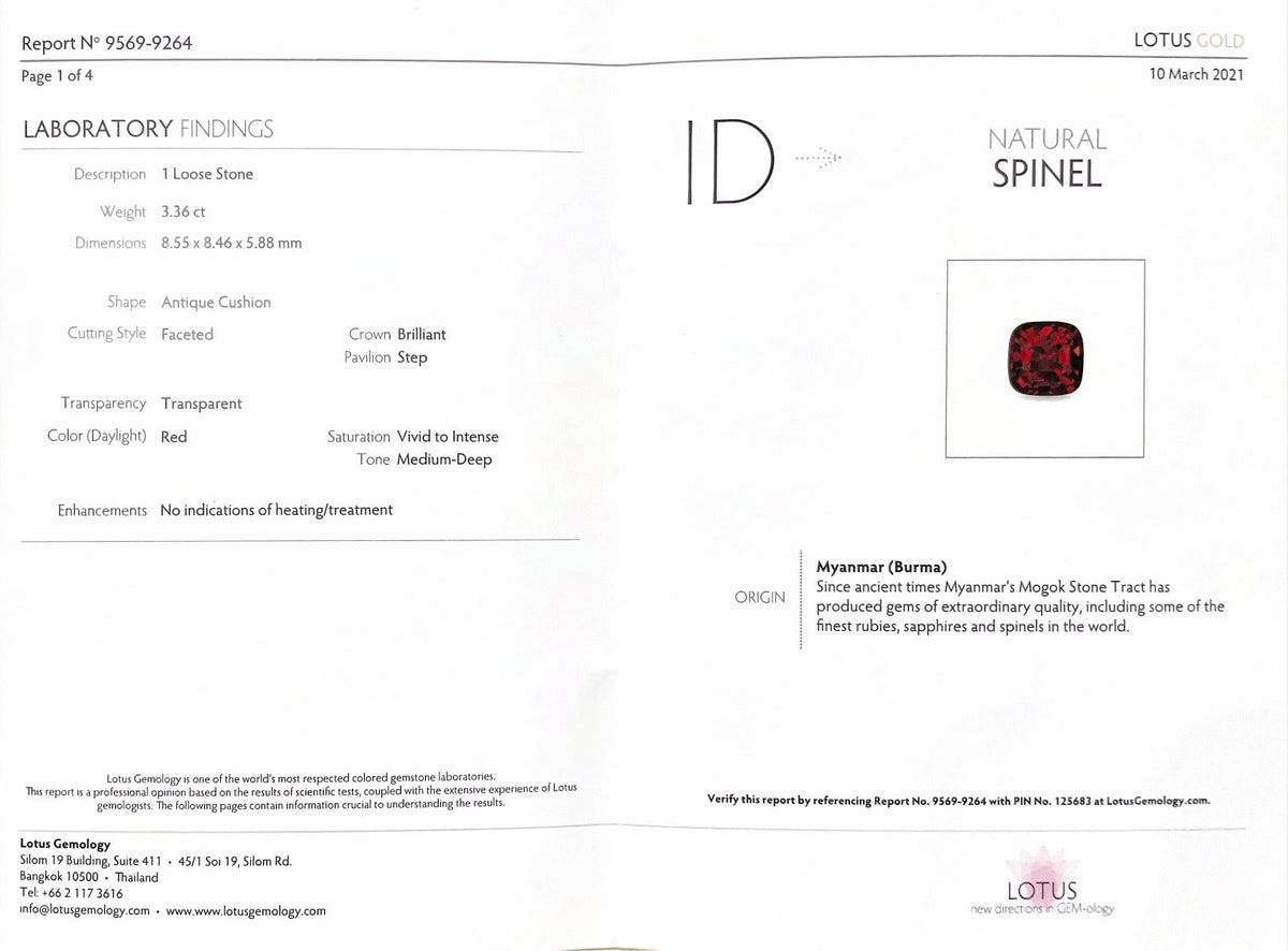 3.36CTS Burmese Vivid Red Spinel - Benny's Gems Creations