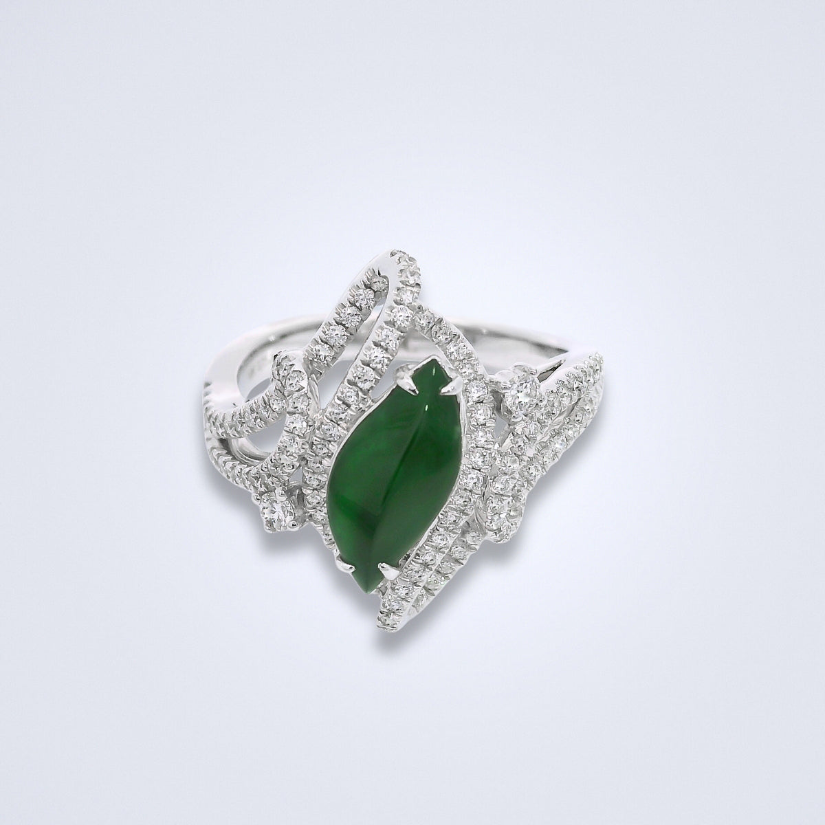 Elegant Jade Leaf Diamond Ring