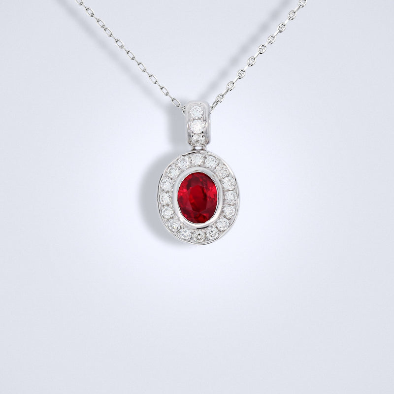 Vivid Red Ruby Diamond Pendant