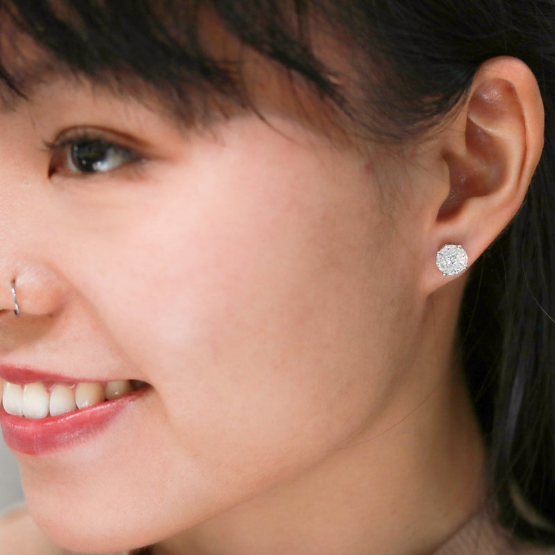 illusion diamond earrings large modeled