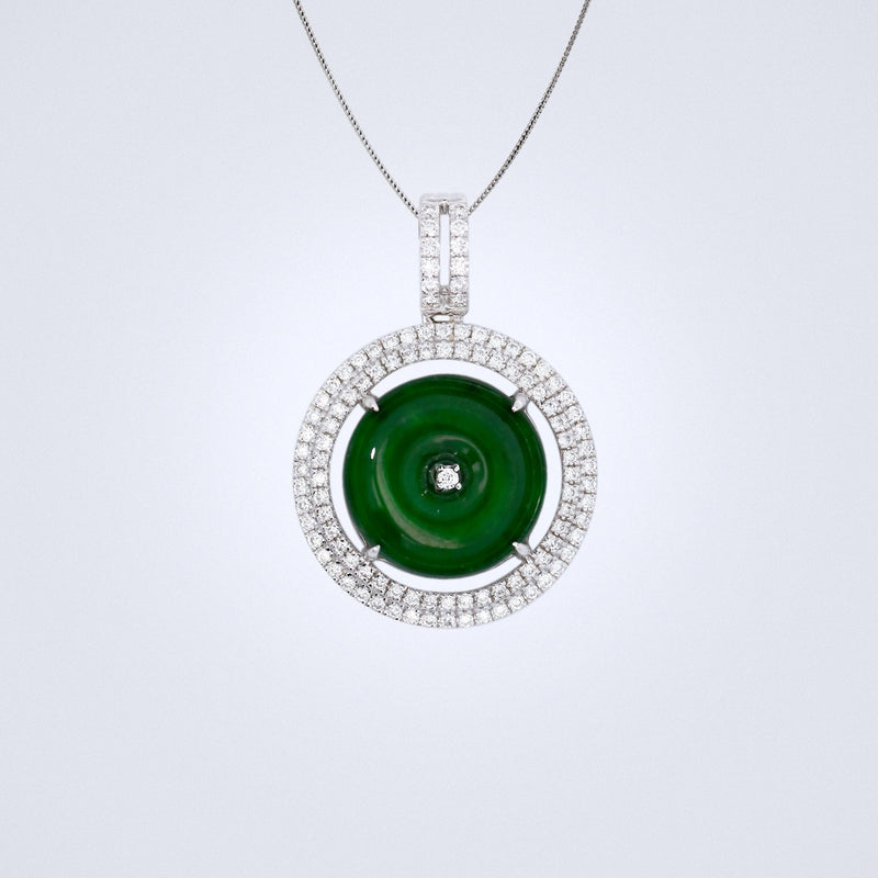 deep green jadeite donut diamond pendant