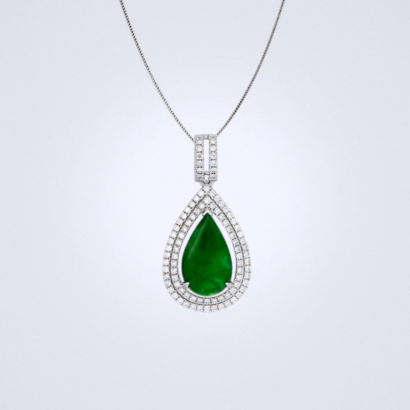 classic pear jadeite double halo pendant