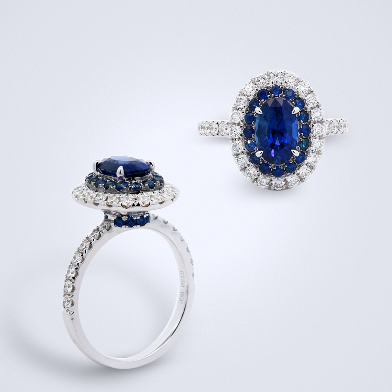 halo sapphire diamond ring