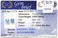3.64CTS Light Blue Aquamarine Pair - Benny's Gems Creations