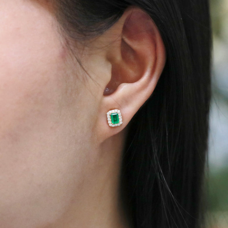 dainty emerald diamond earrings