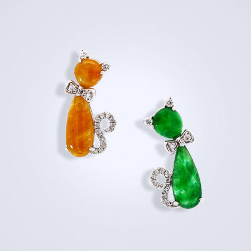 jadeite cat diamond earrings