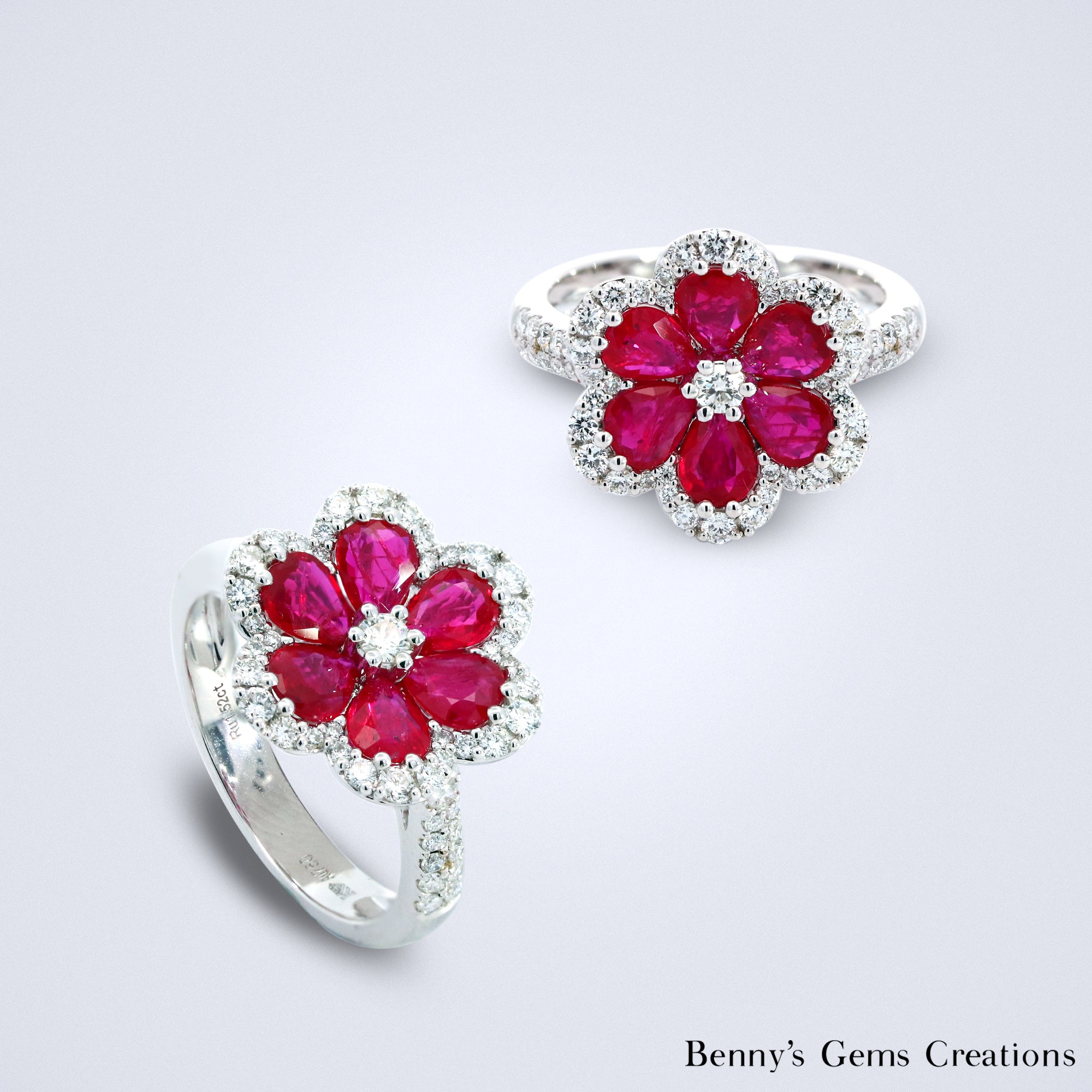 Crimson Flower Ruby Diamond Ring