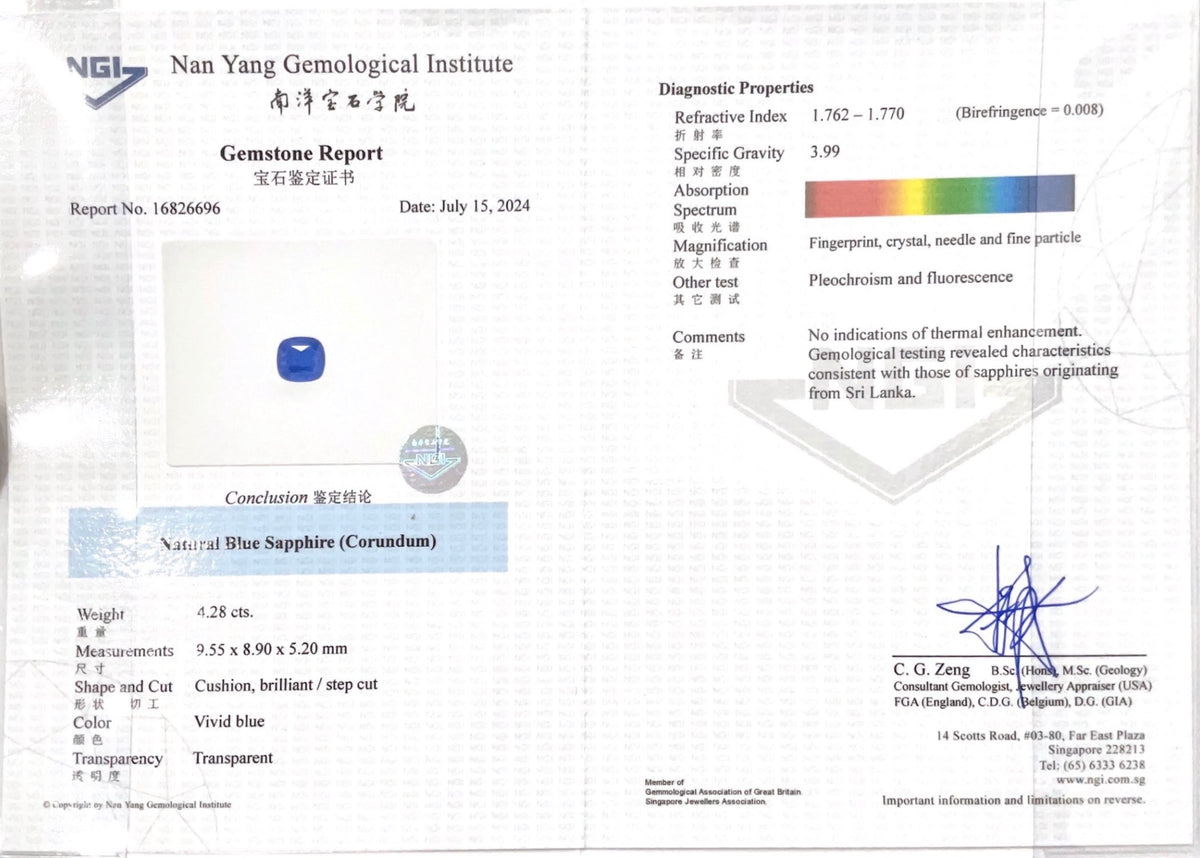 4.28cts Unheated Vivid Blue Sapphire - Benny's Gems Creations
