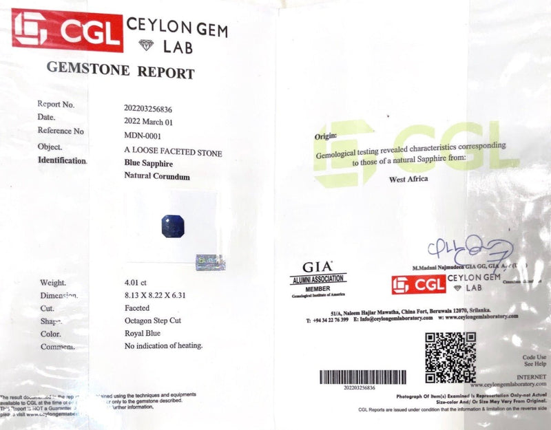 4.01CTS Unheated Blue Sapphire - Benny's Gems Creations