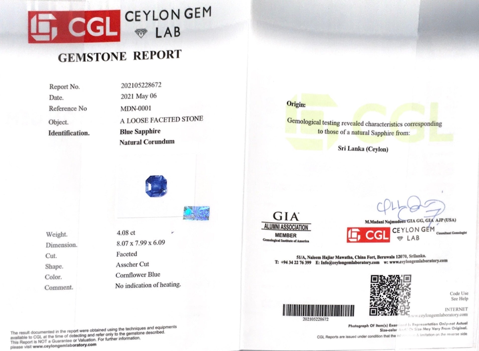 4.08CTS Unheated Cornflower Blue Sapphire - Benny's Gems Creations