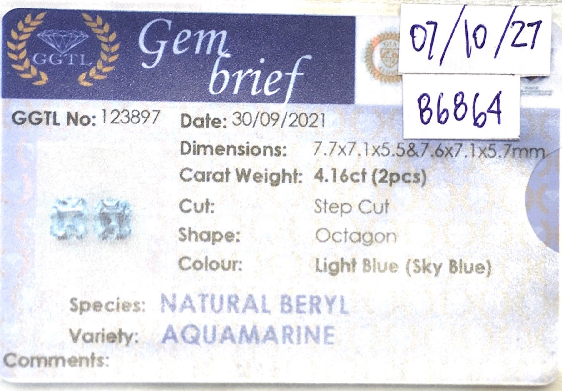 4.16CTS Light Blue Aquamarine Pair - Benny's Gems Creations