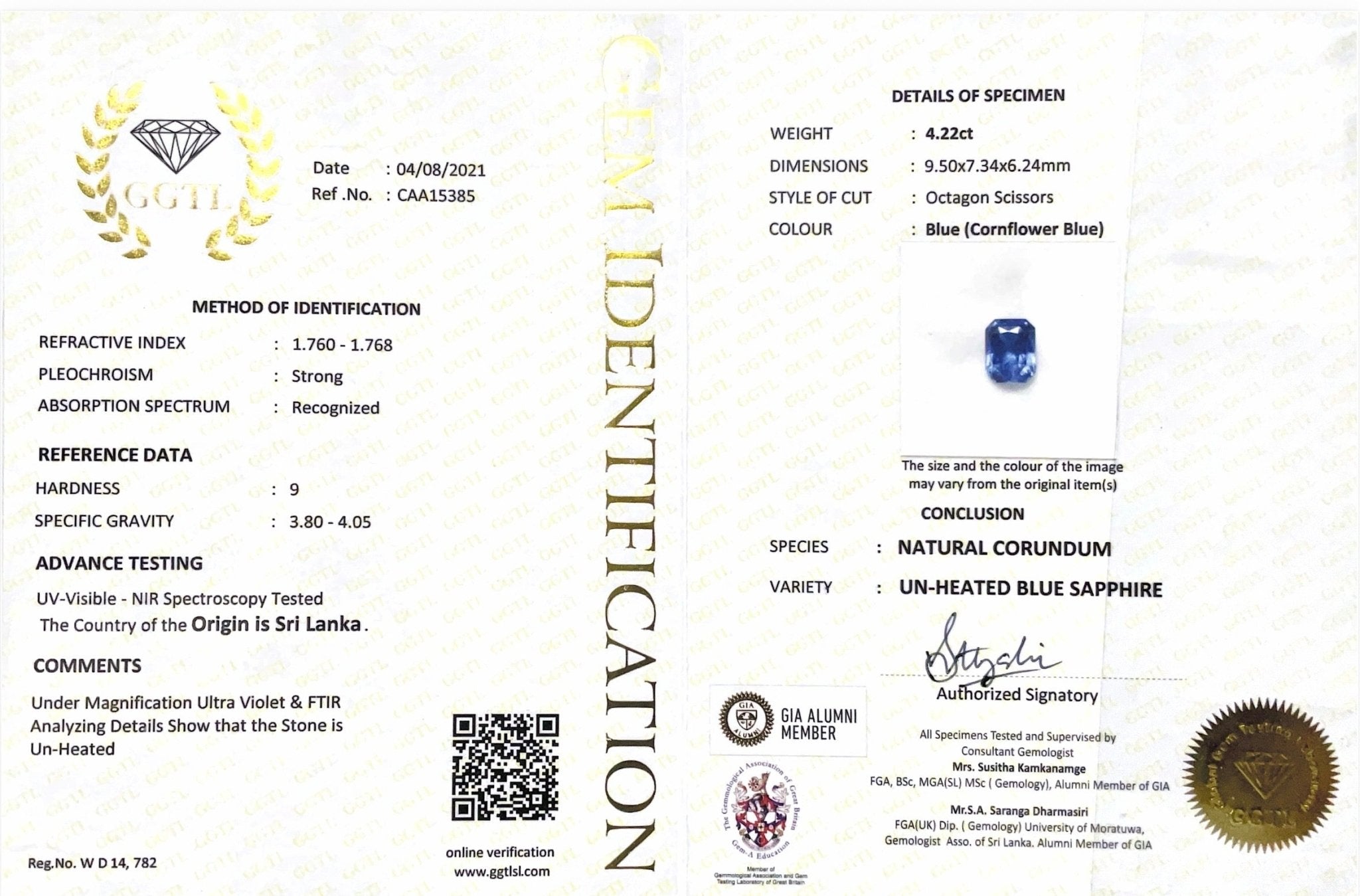 4.22CTS Unheated Cornflower Blue Sapphire - Benny's Gems Creations