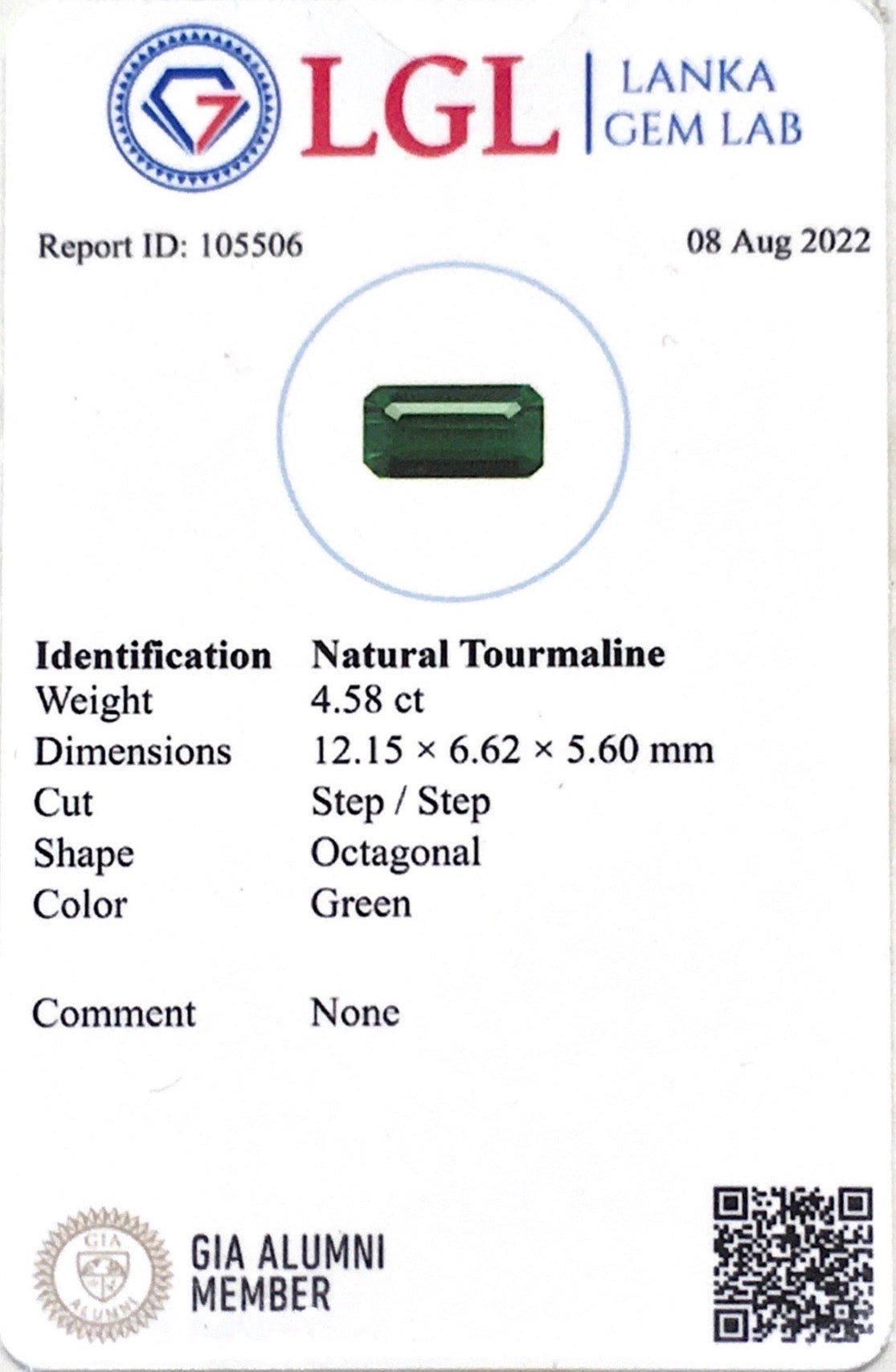 4.58CTS Natural Green Tourmaline - Benny's Gems Creations