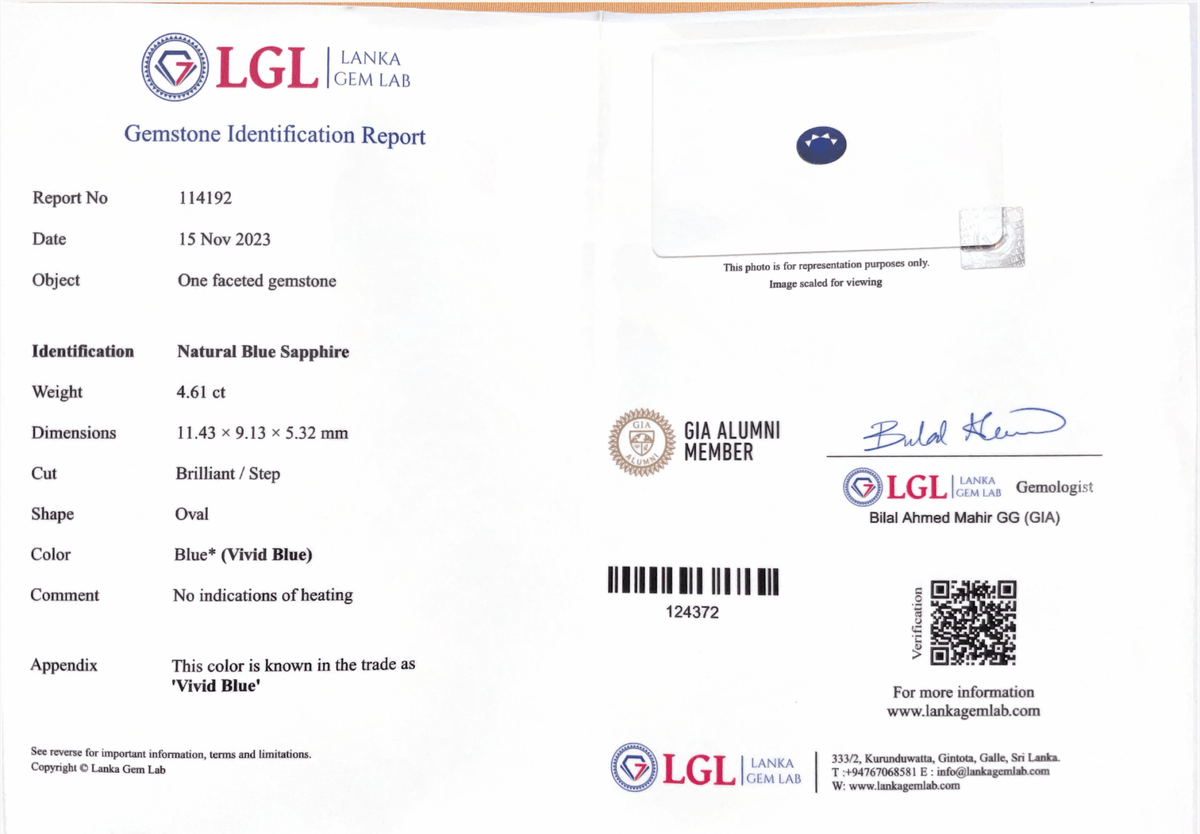 4.61Cts Unheated Sri Lankan Vivid Blue Sapphire - Benny's Gems Creations