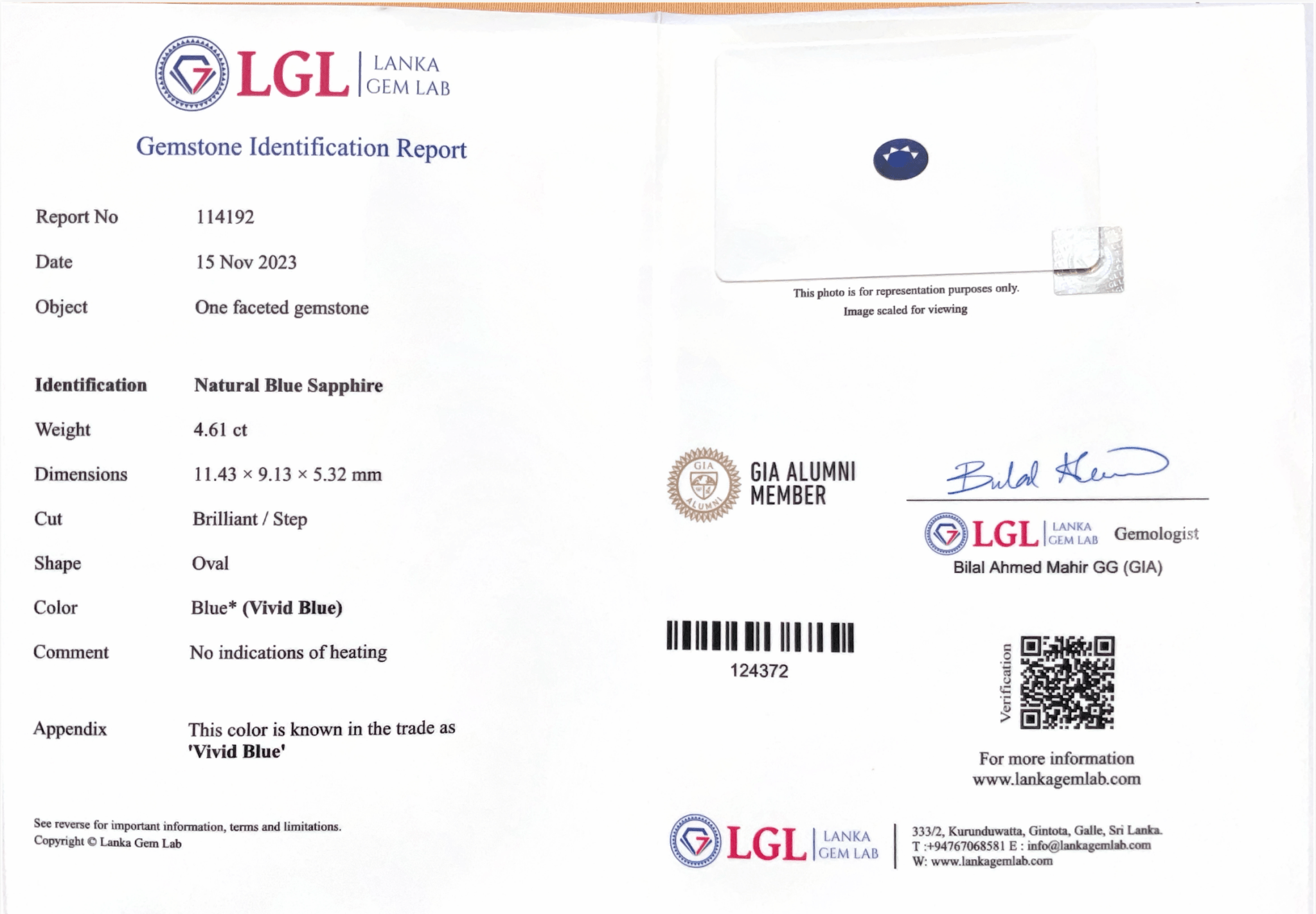 4.61Cts Unheated Sri Lankan Vivid Blue Sapphire - Benny's Gems Creations