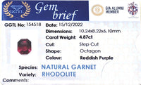 4.87CTS Rhodolite Garnet - Benny's Gems Creations