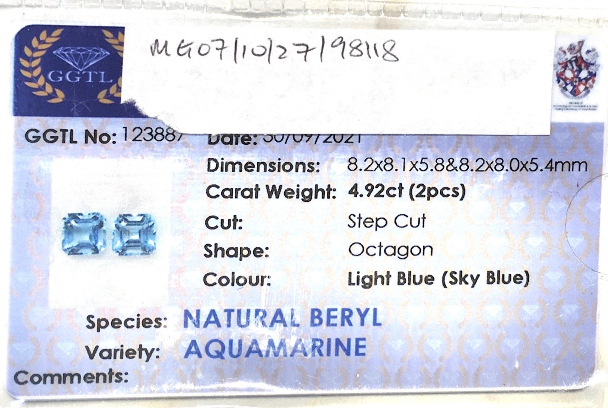 4.92CTS Light Blue Aquamarine Pair - Benny's Gems Creations