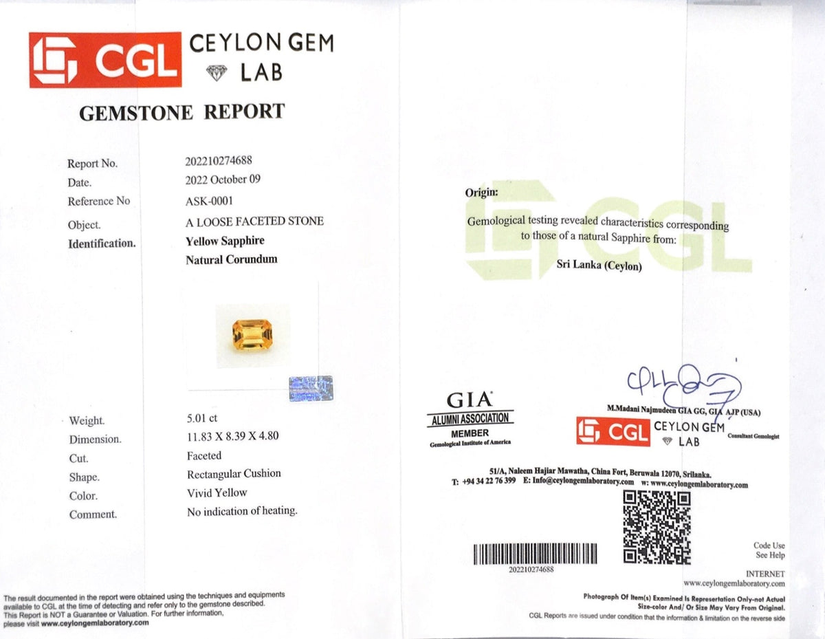 5.01CTS Unheated Yellow Sapphire - Benny's Gems Creations