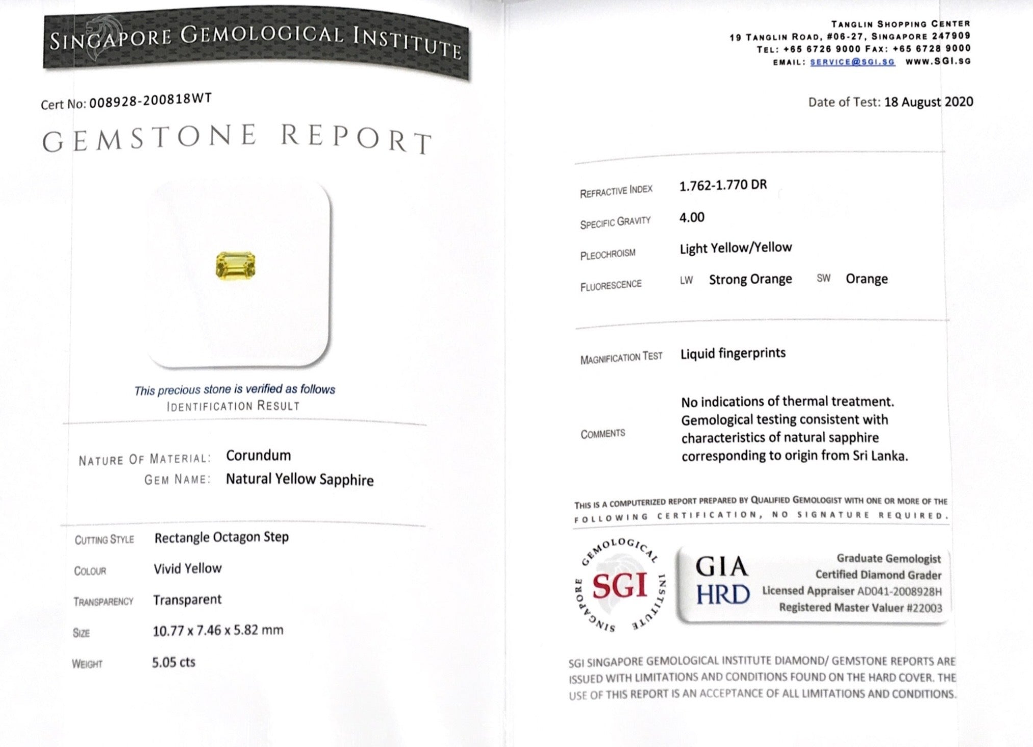 5.05CTS Unheated Yellow Sapphire - Benny's Gems Creations