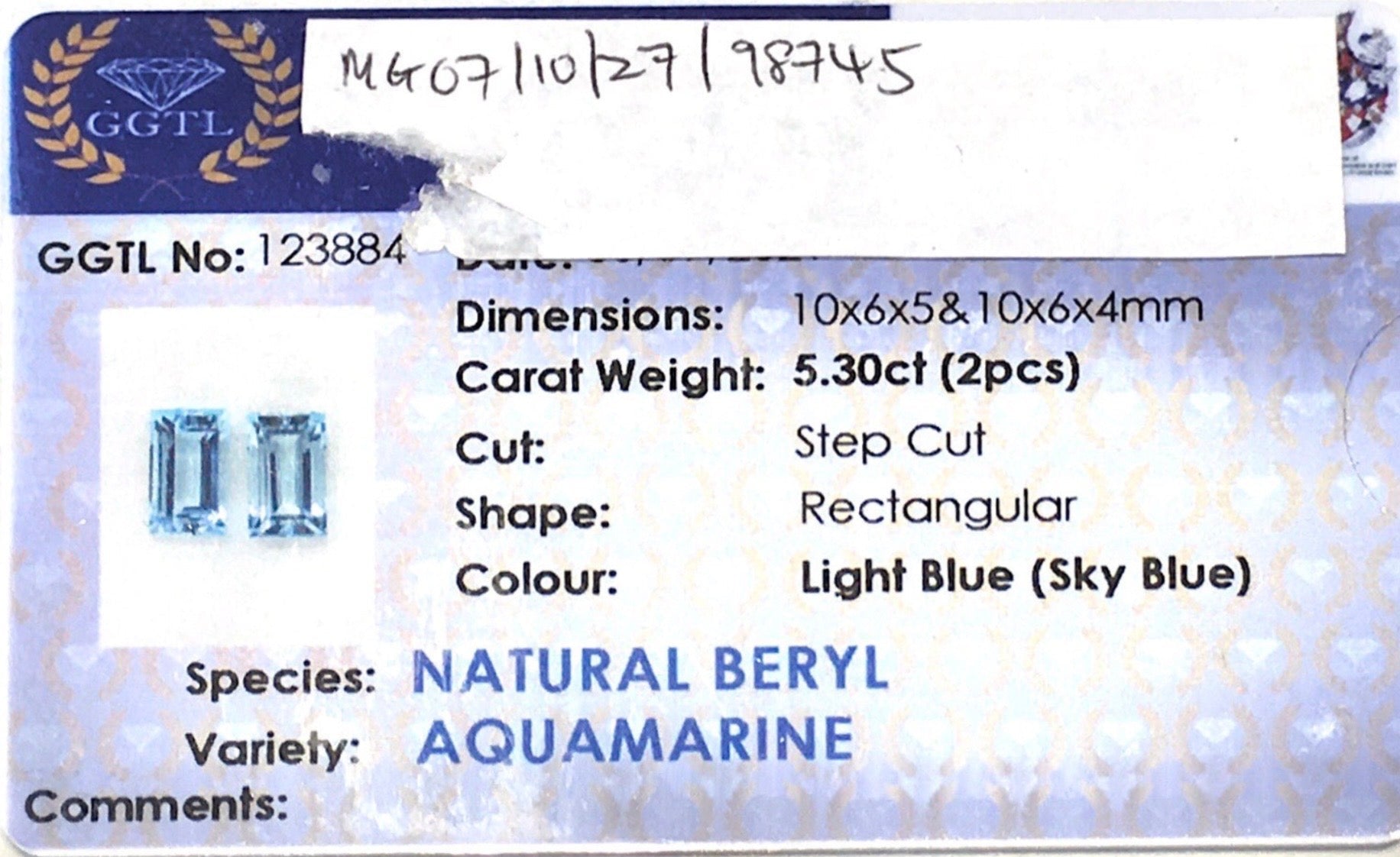 5.30CTS Light Blue Aquamarine Pair - Benny's Gems Creations