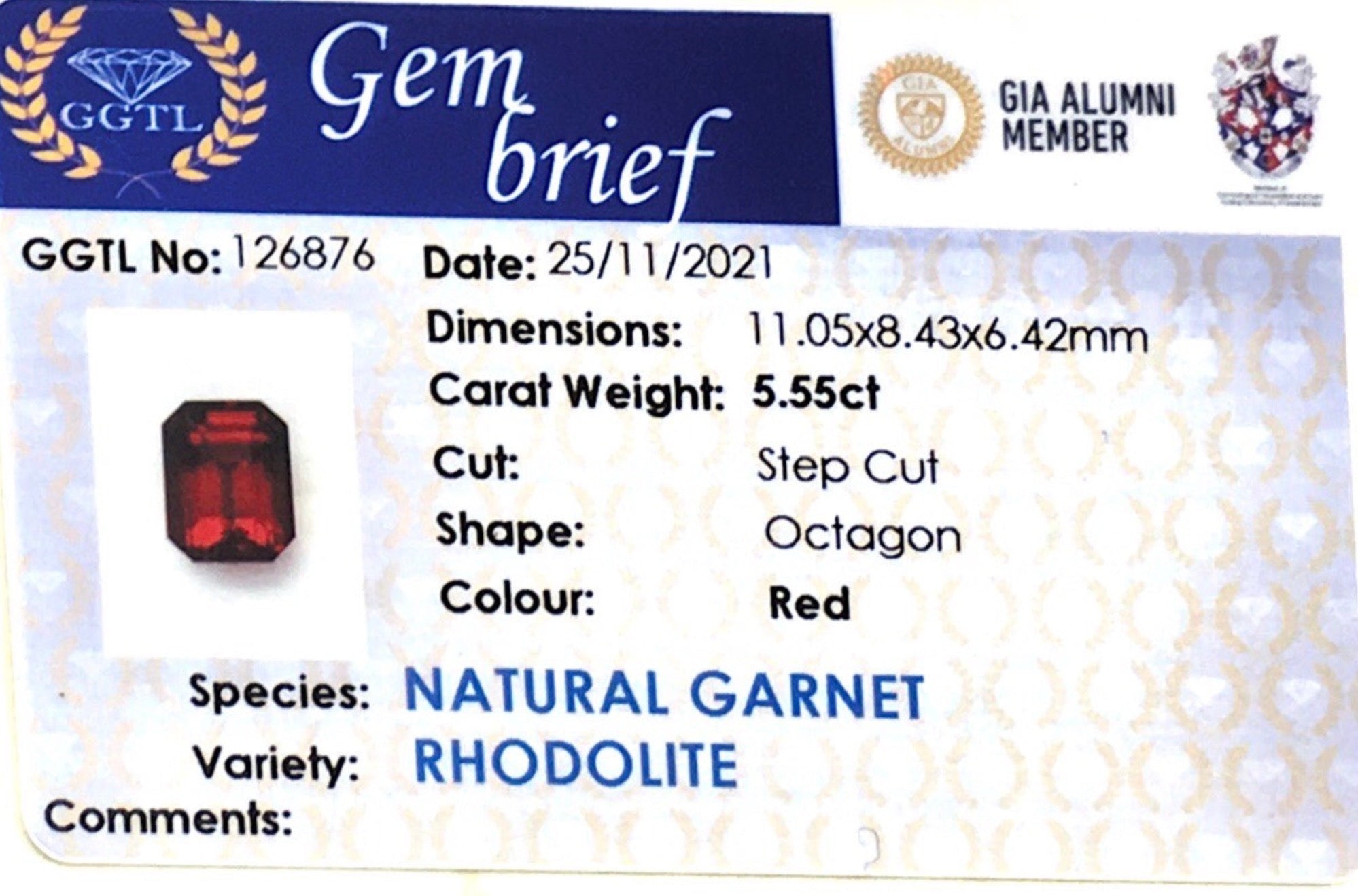 5.55CTS Rhodolite Garnet - Benny's Gems Creations