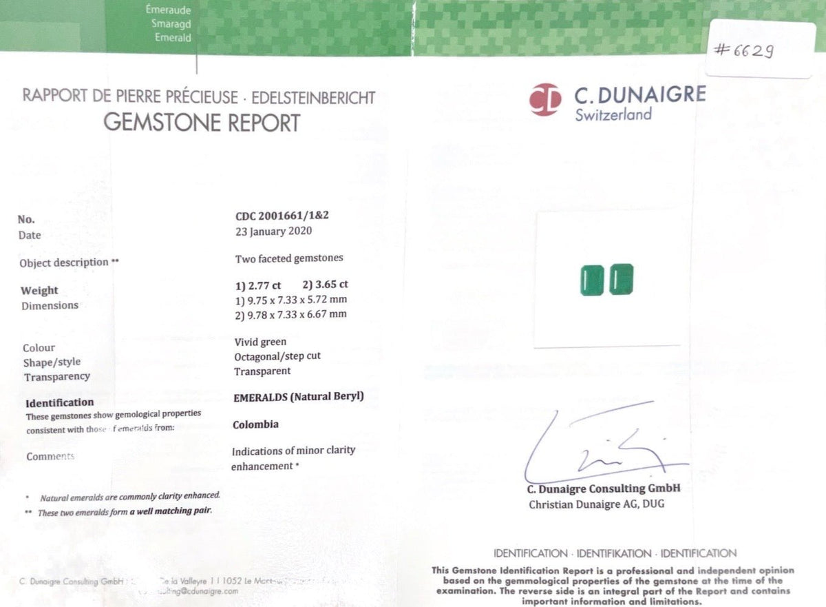 6.42CTS Colombian Emerald Pair - Benny's Gems Creations
