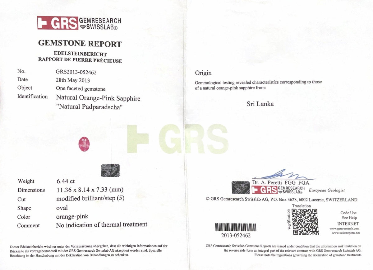 6.44CTS Unheated Padparadscha - Benny's Gems Creations