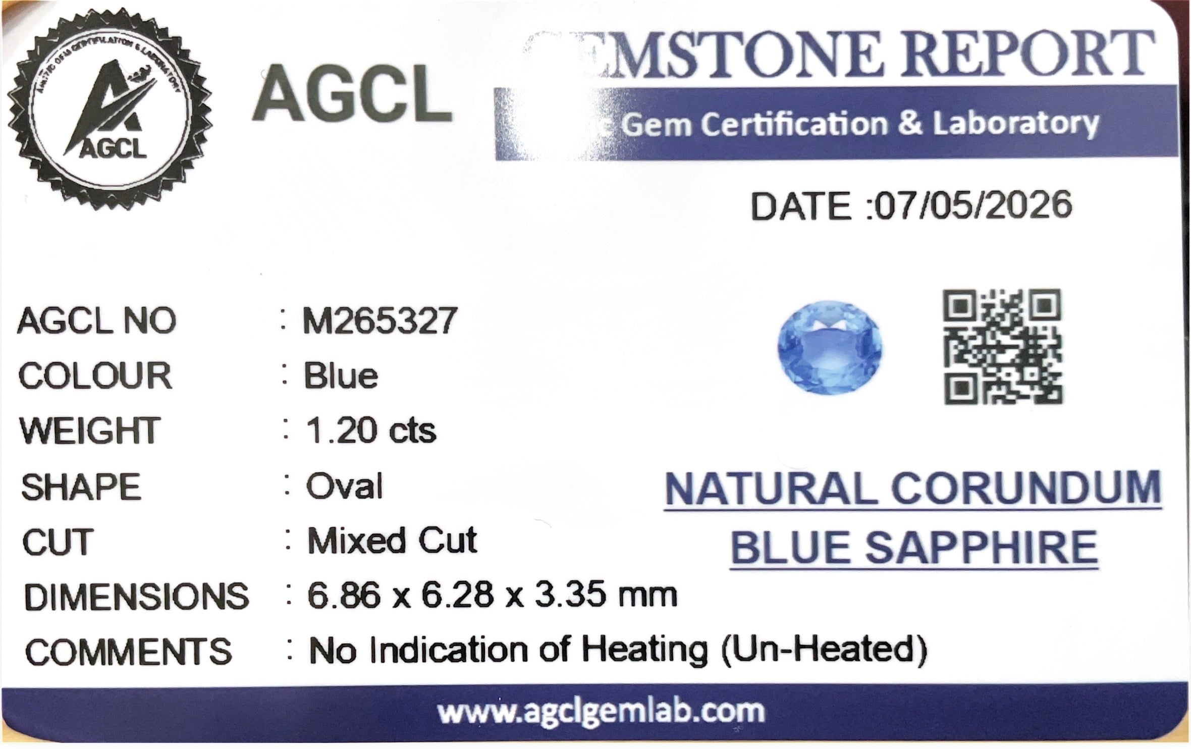 1.20cts Unheated Blue Sapphire