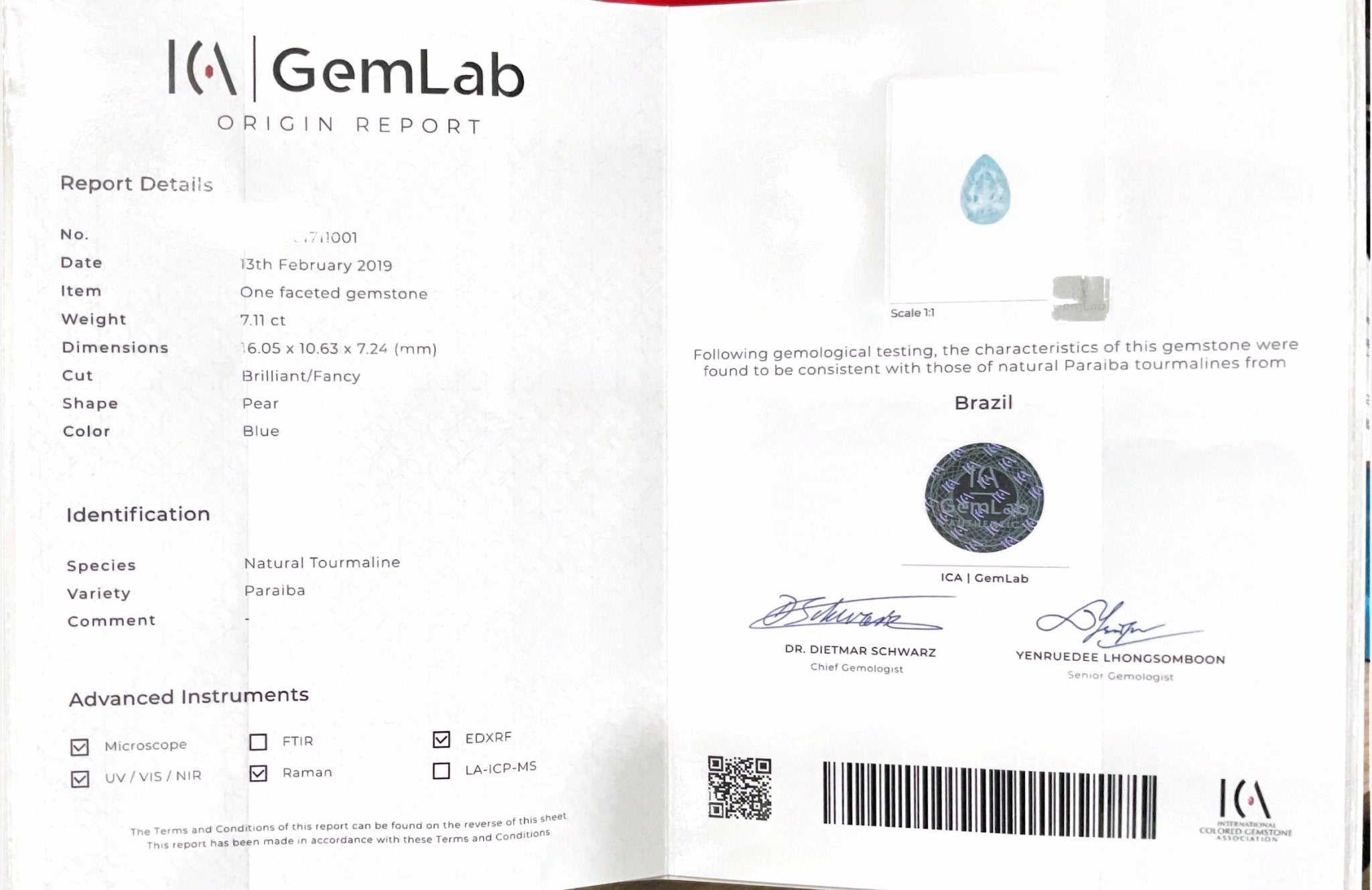 7.11Cts Unheated Brazilian Paraiba - Benny's Gems Creations