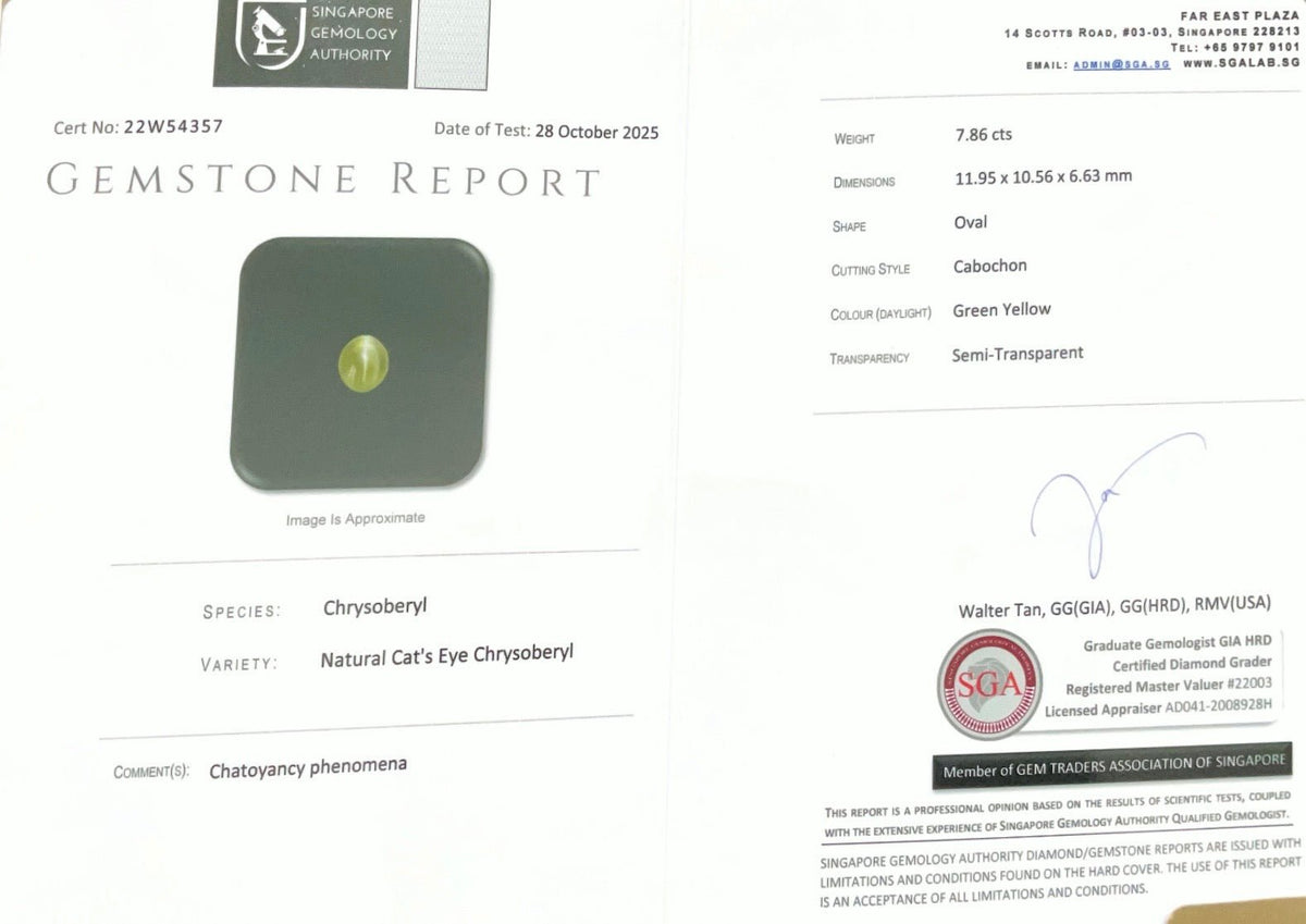 7.86cts Natural Cat's Eye Chrysoberyl - Benny's Gems Creations