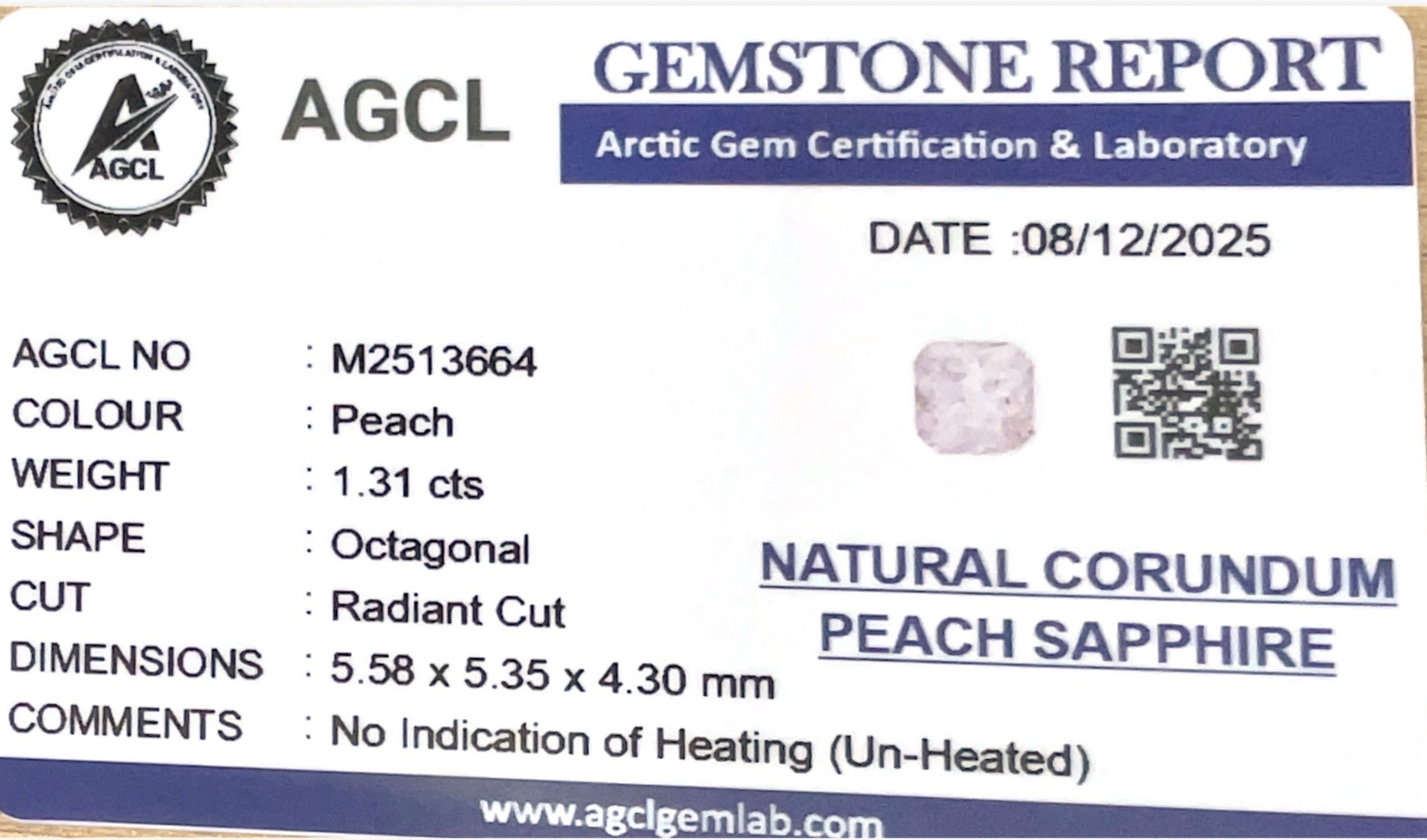 1.31Cts Unheated Peach Sapphire - Benny's Gems Creations