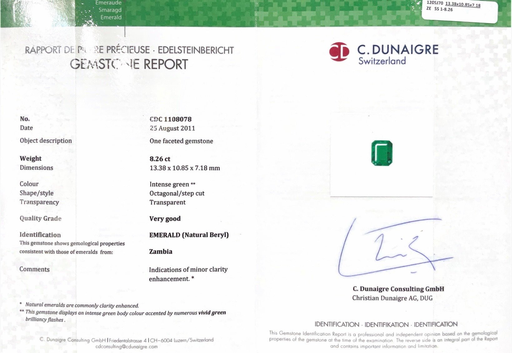 8.26CTS Zambian Emerald - Benny's Gems Creations