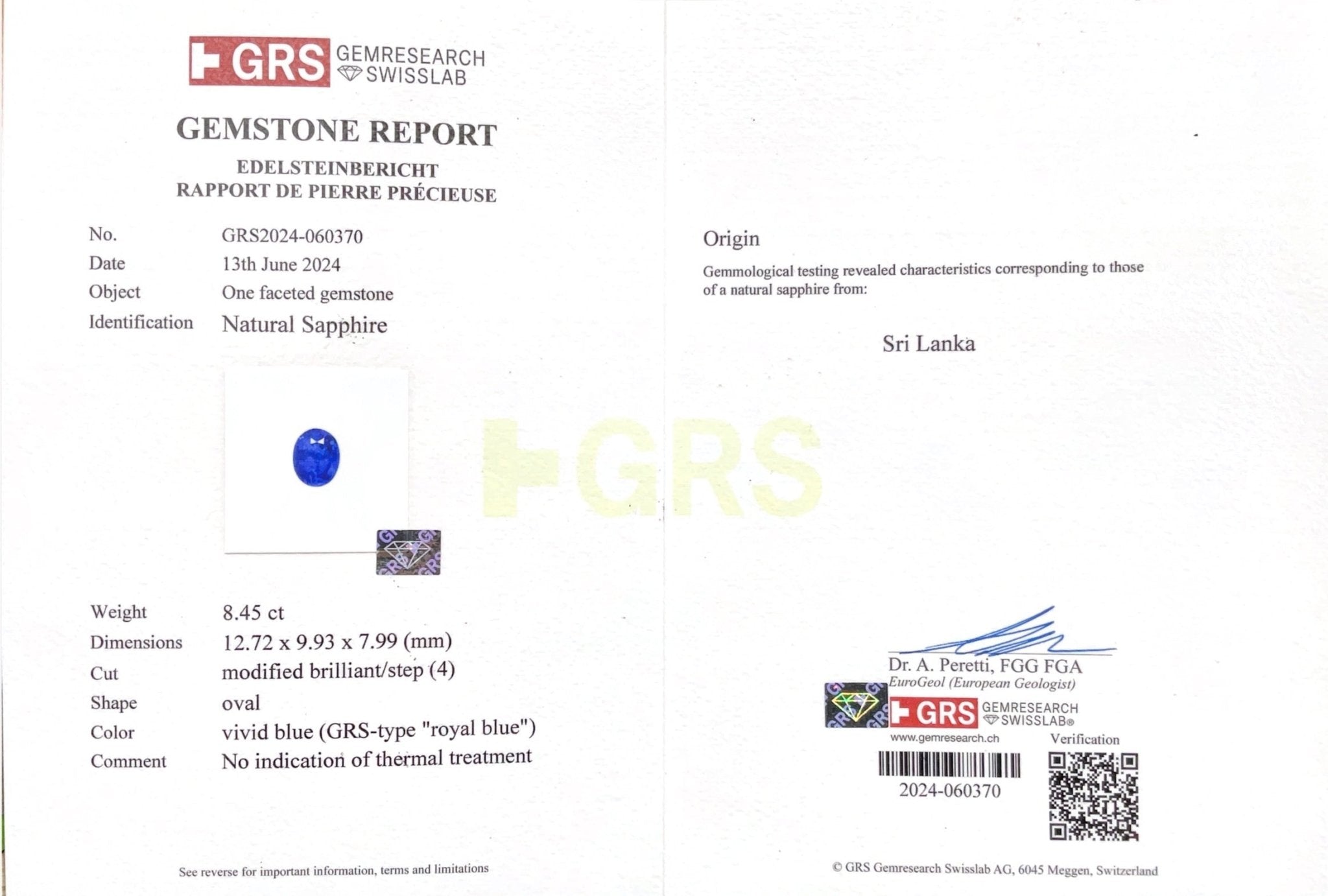 8.45CTS Unheated Sri Lankan Royal Blue Sapphire - Benny's Gems Creations