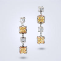 Yellow Diamond Cluster Dangling Earrings