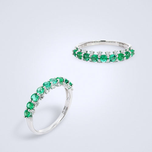 dainty emerald diamond stack ring