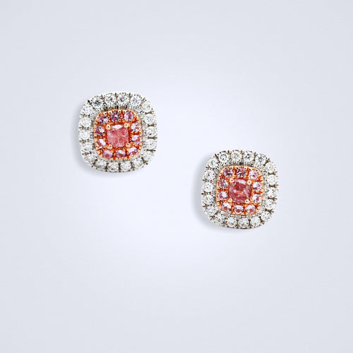 dainty pink cushion diamond earrings