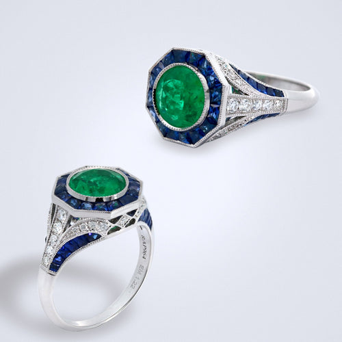 art deco emerald sapphire ring
