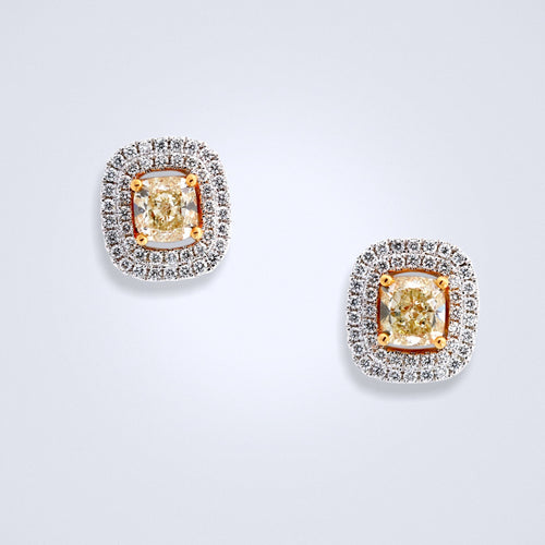double halo yellow diamond earrings